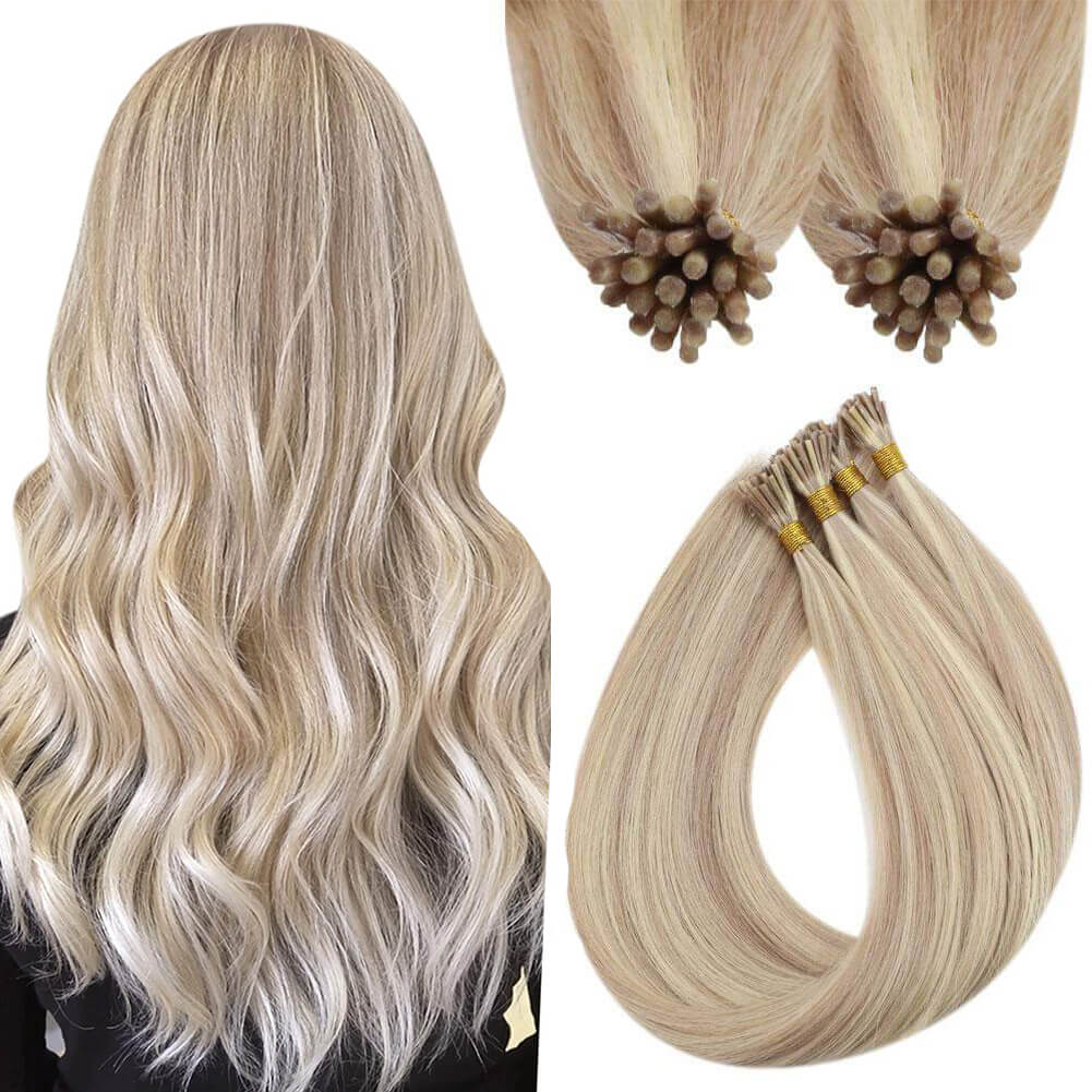 I Tip Hair Extensions Virgin Hair Pink Blonde Lowlights #P18/613