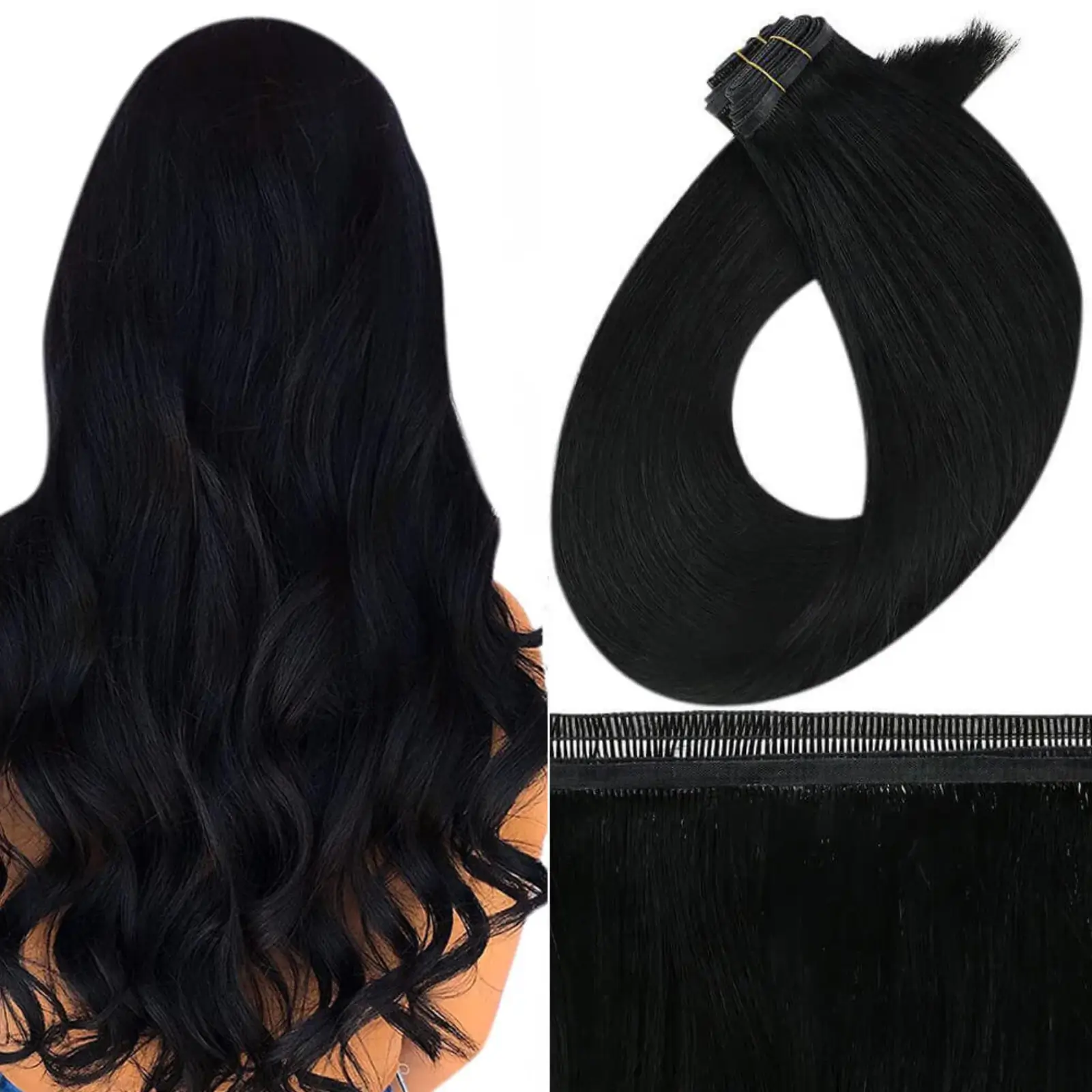 Virgin Flat Silk Weft Hair Extensions Jet Black #1