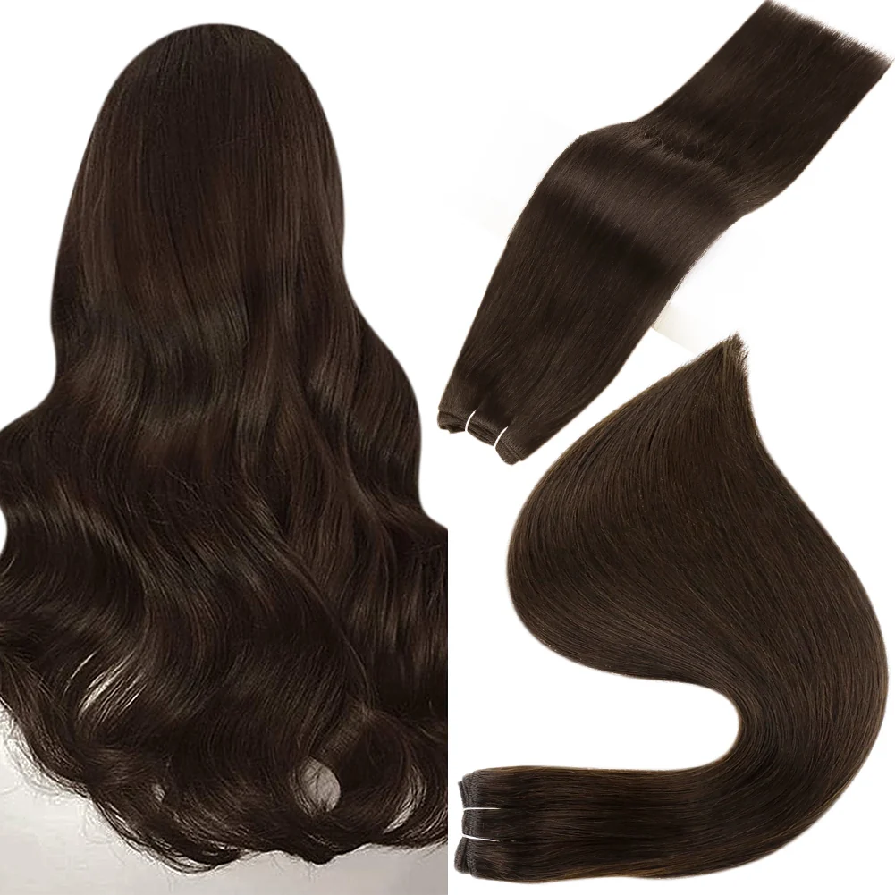 Sew In Hair Weft Bundles 100% Remy Human Hair Darkest Brown (#2)