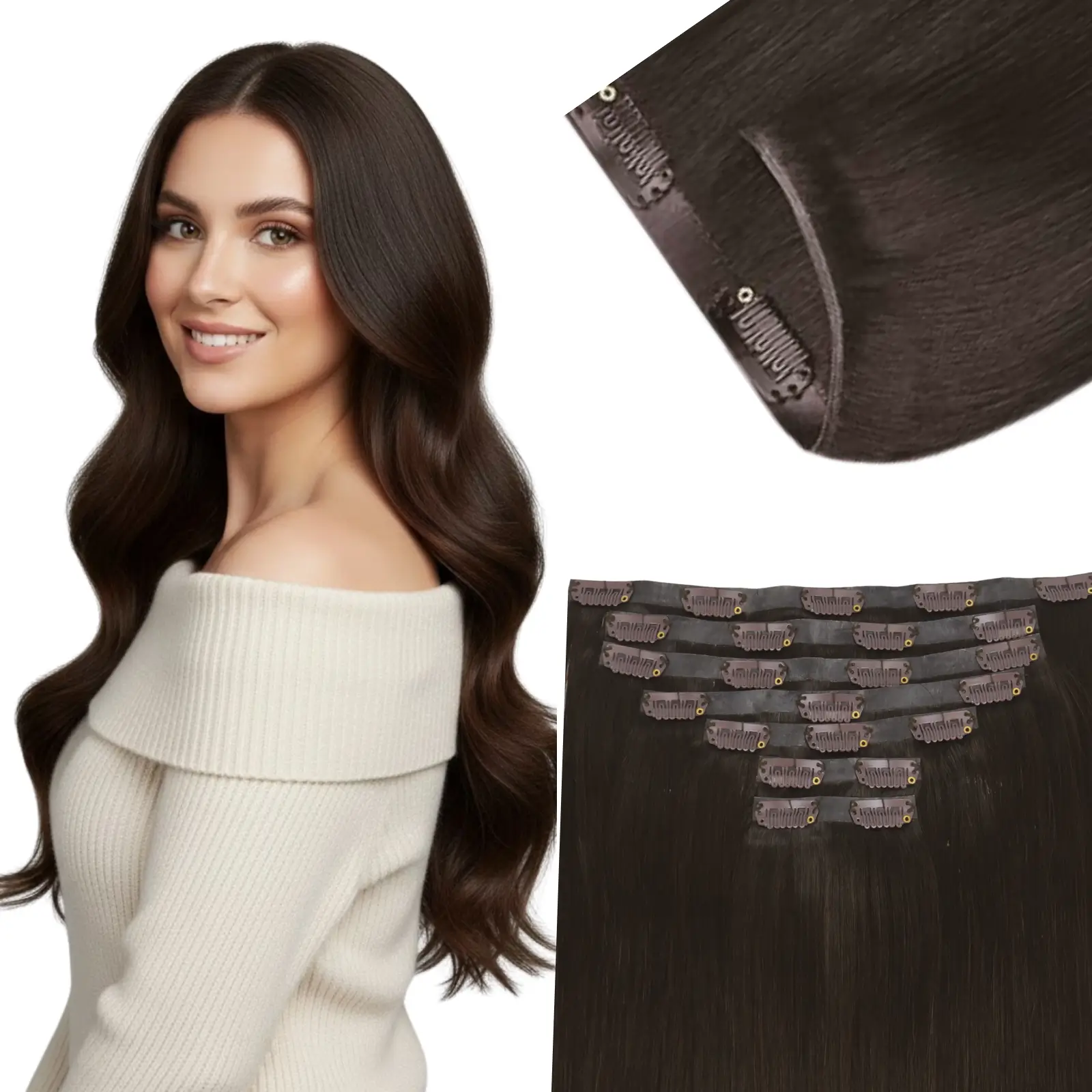 [Pre order] Genius PU Clip in Hair Extensions 7 Pieces Medium Brown #4