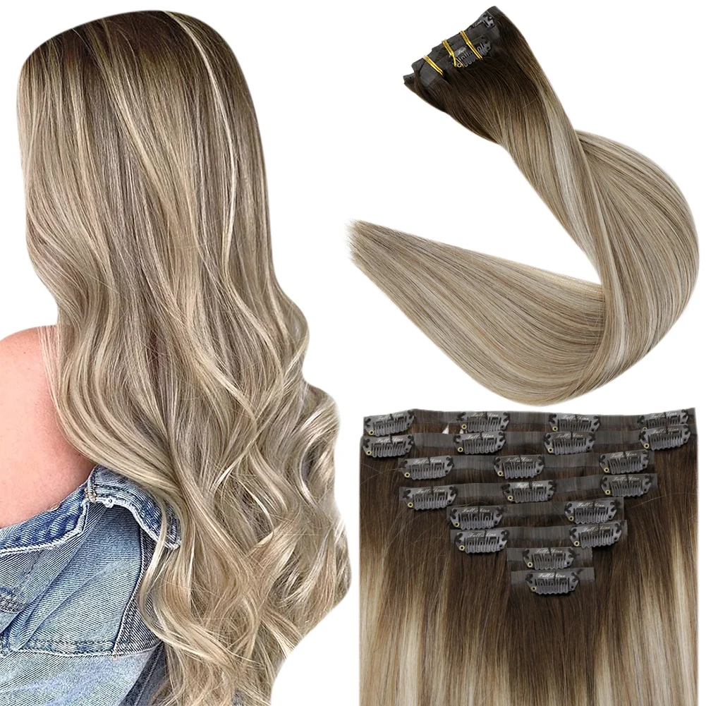 PU Seamless Clip in Extensions 100% Remy Human Hair 8 Pieces Balayage…