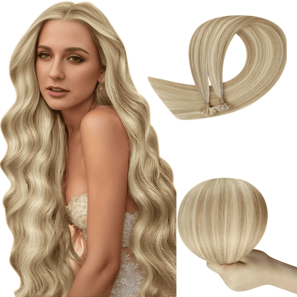 Virgin Hair K Tip Hair Extensions Pink Blonde Lowlights #P18/613