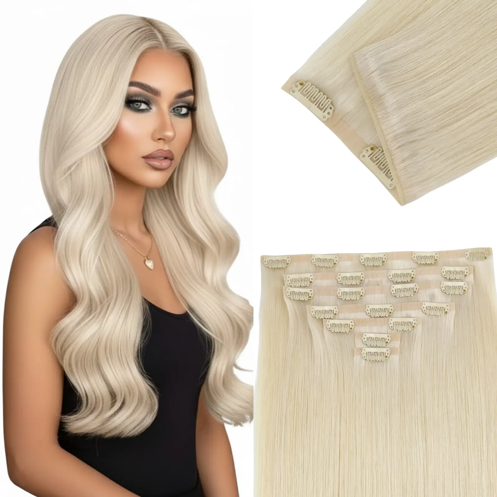 [Pre order] Genius PU Clip in Hair Extensions 7 Pieces Bleach Blonde #60