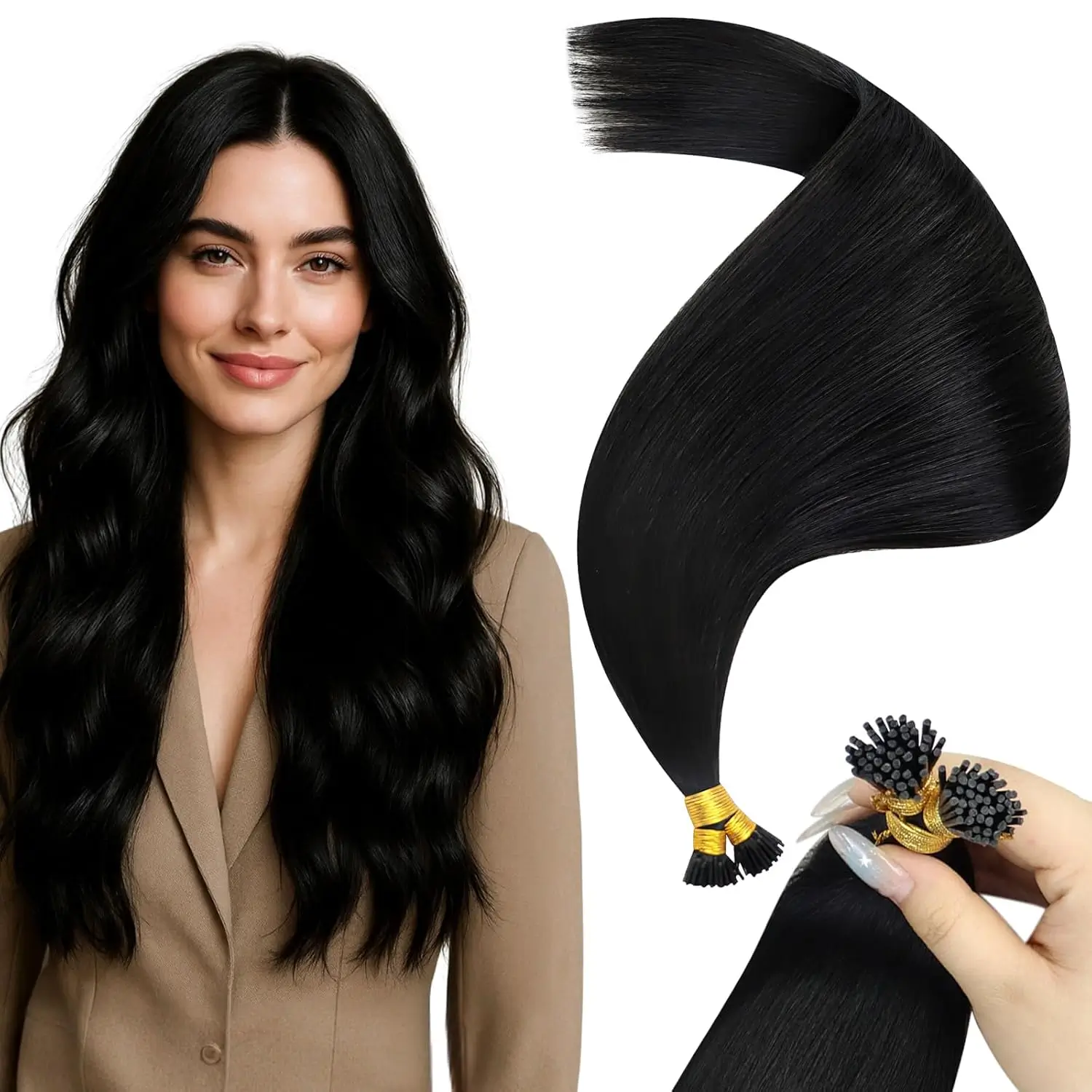I Tip 100% Remy Human Hair Extensions Jet Black (#1)