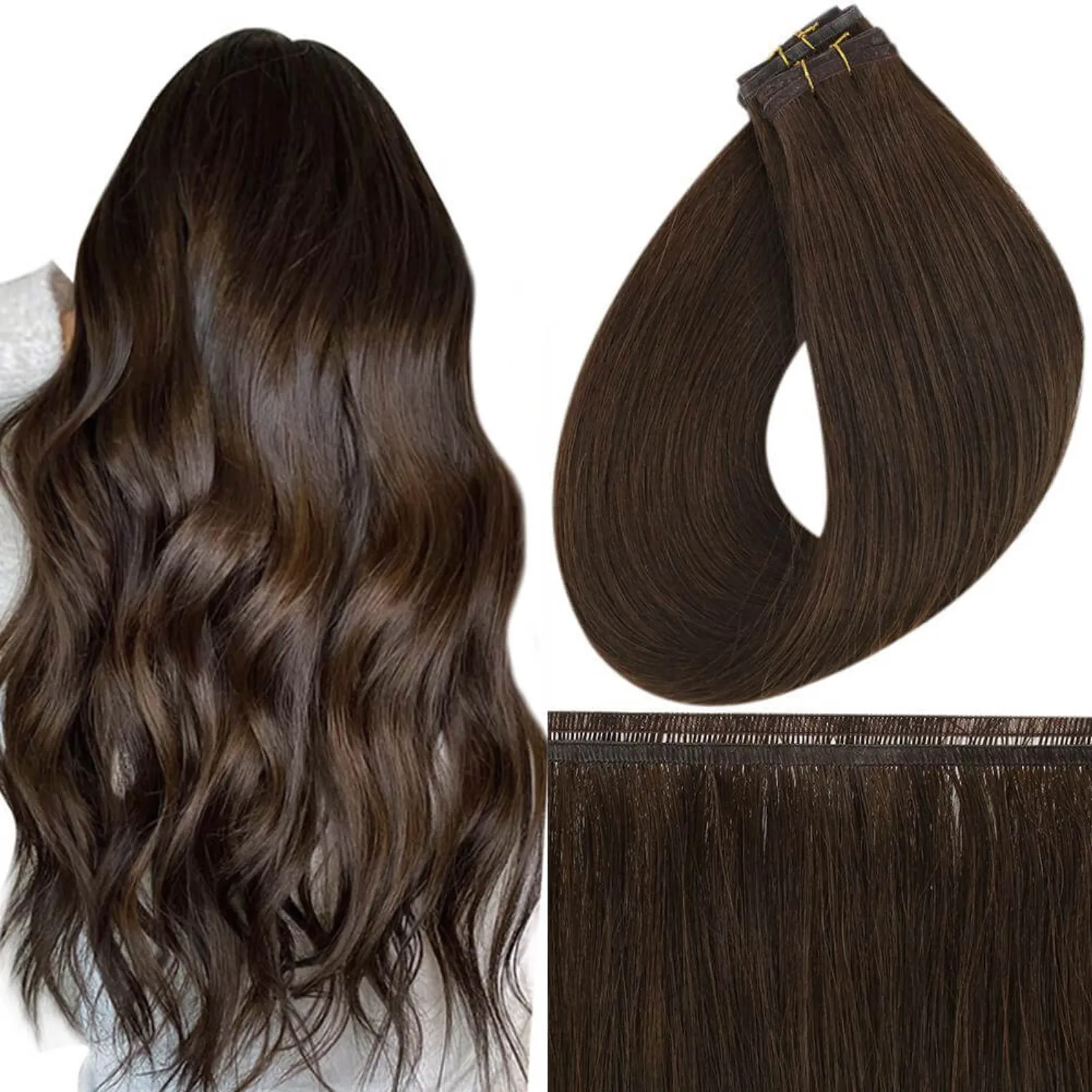 Virgin Flat Silk Weft Hair Extensions Dark Brown #2