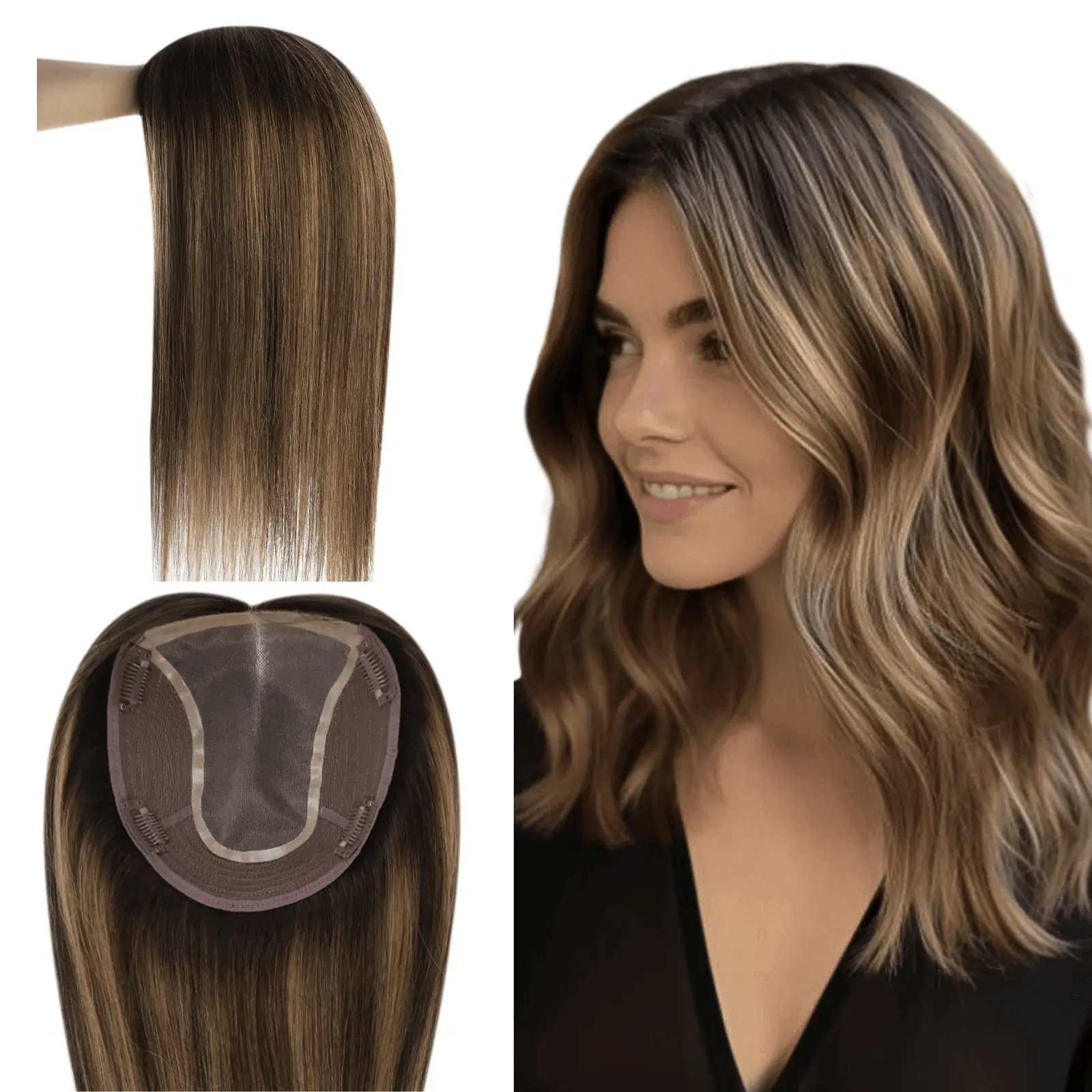6x7 Inches Virgin Human Hair Toppers Mono Base Balayage Brown #2/8/2