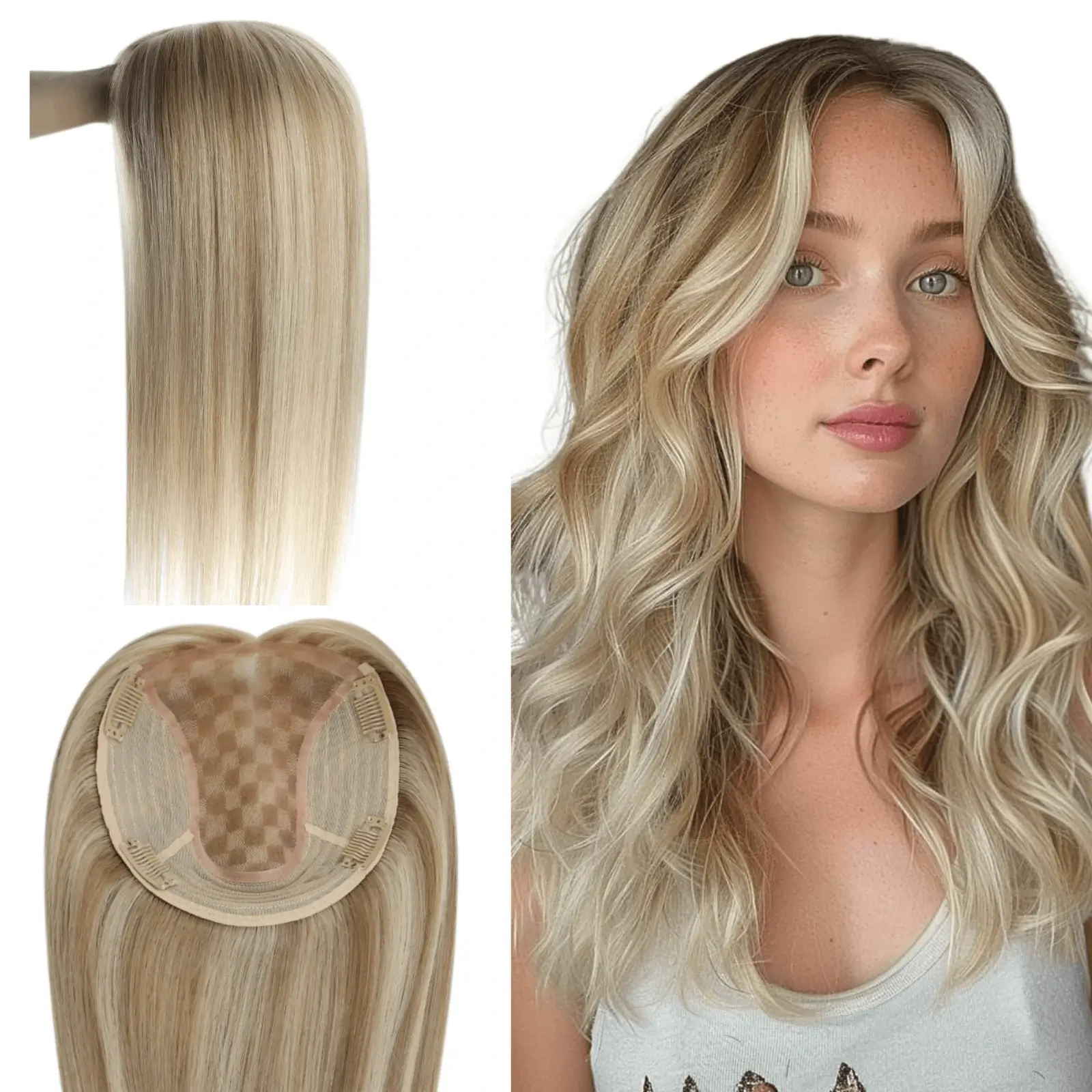6x7 Inches Virgin Human Hair Toppers Mono Base Blonde Highlights #P16/22