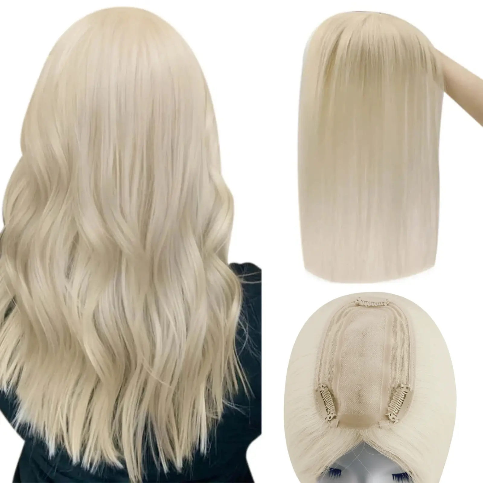 3x5 Inches Virgin Human Hair Toppers Mono Base Platinum Blonde #60