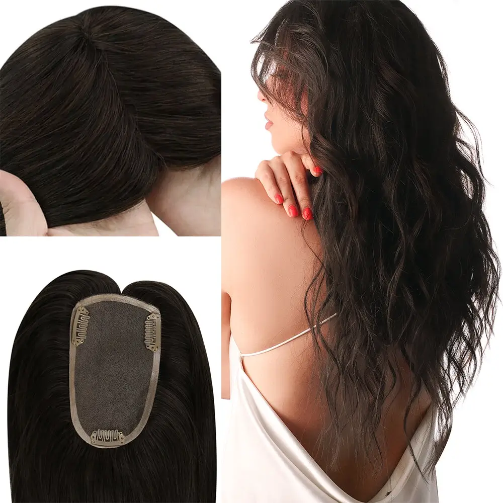3x5 Inches Human Hair Toppers Mono Base Off Black #1B