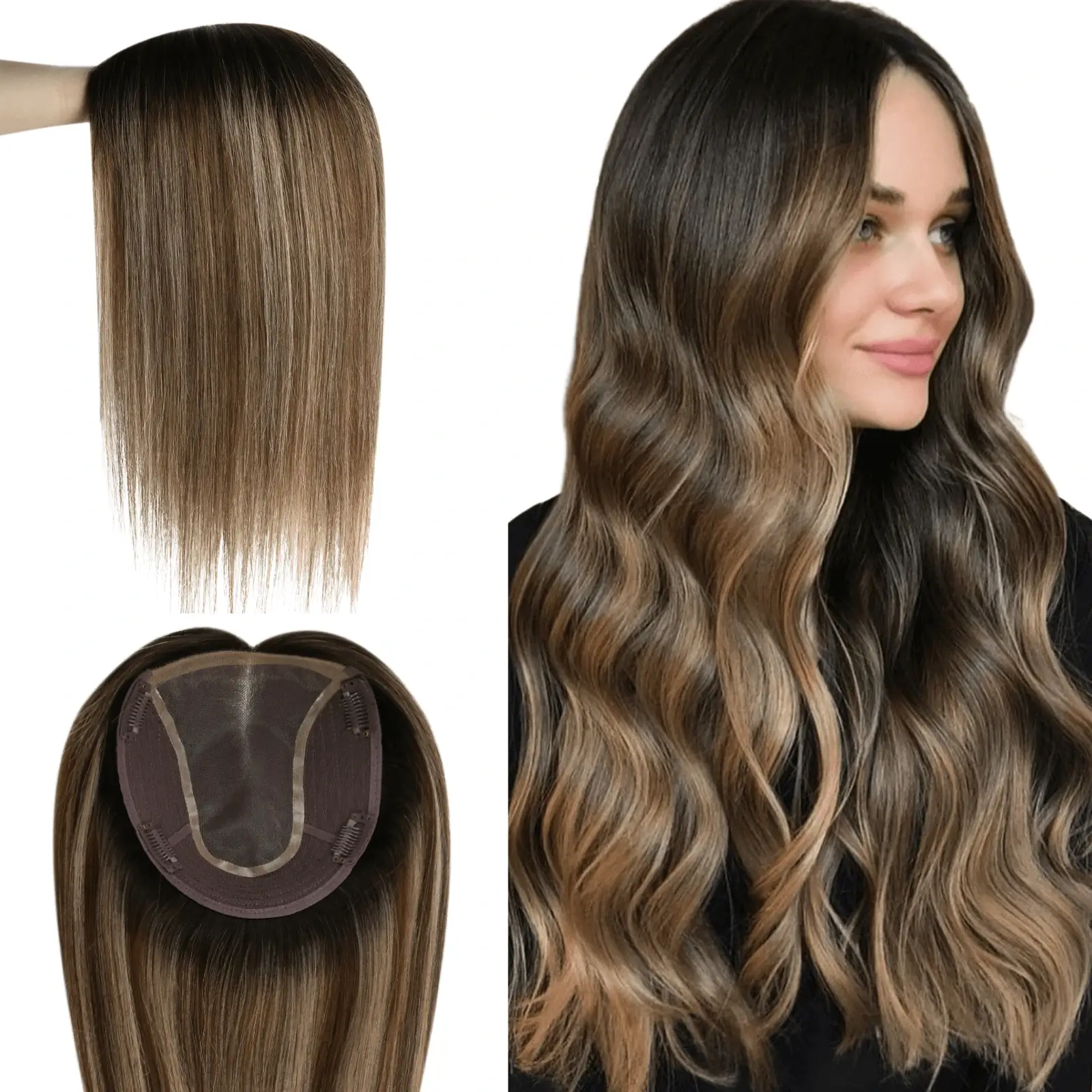 6x7 Inches Virgin Human Hair Toppers Mono Base Balayage Blonde #2/6/18