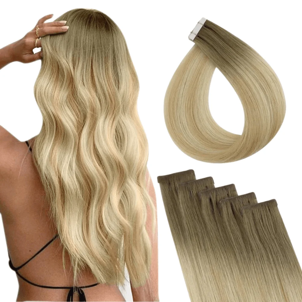 Virgin Injection Tape in Hair Extensions Brown Ombre #8/27/60