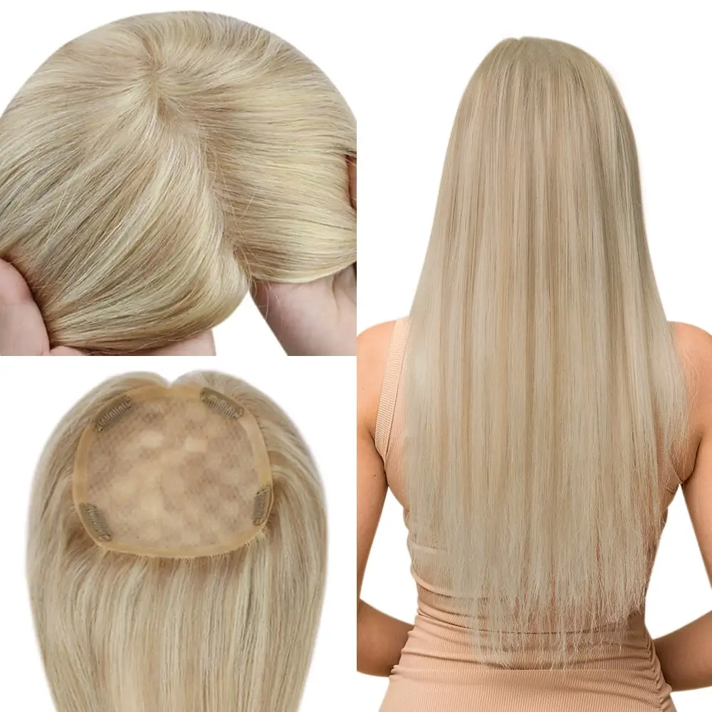 5x5 Inches Human Hair Toppers Mono Base Blonde Highlights #18/613