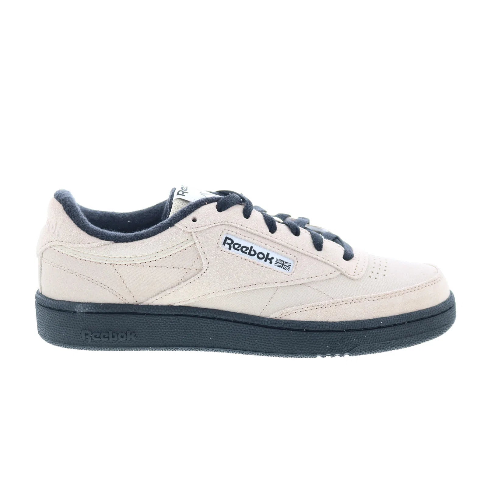100209021_club_c_85_beige_black_white_reshoot_01 Reebok Club C 85 Mens Beige Suede Lace Up Lifestyle Sneakers Shoes - Image 1