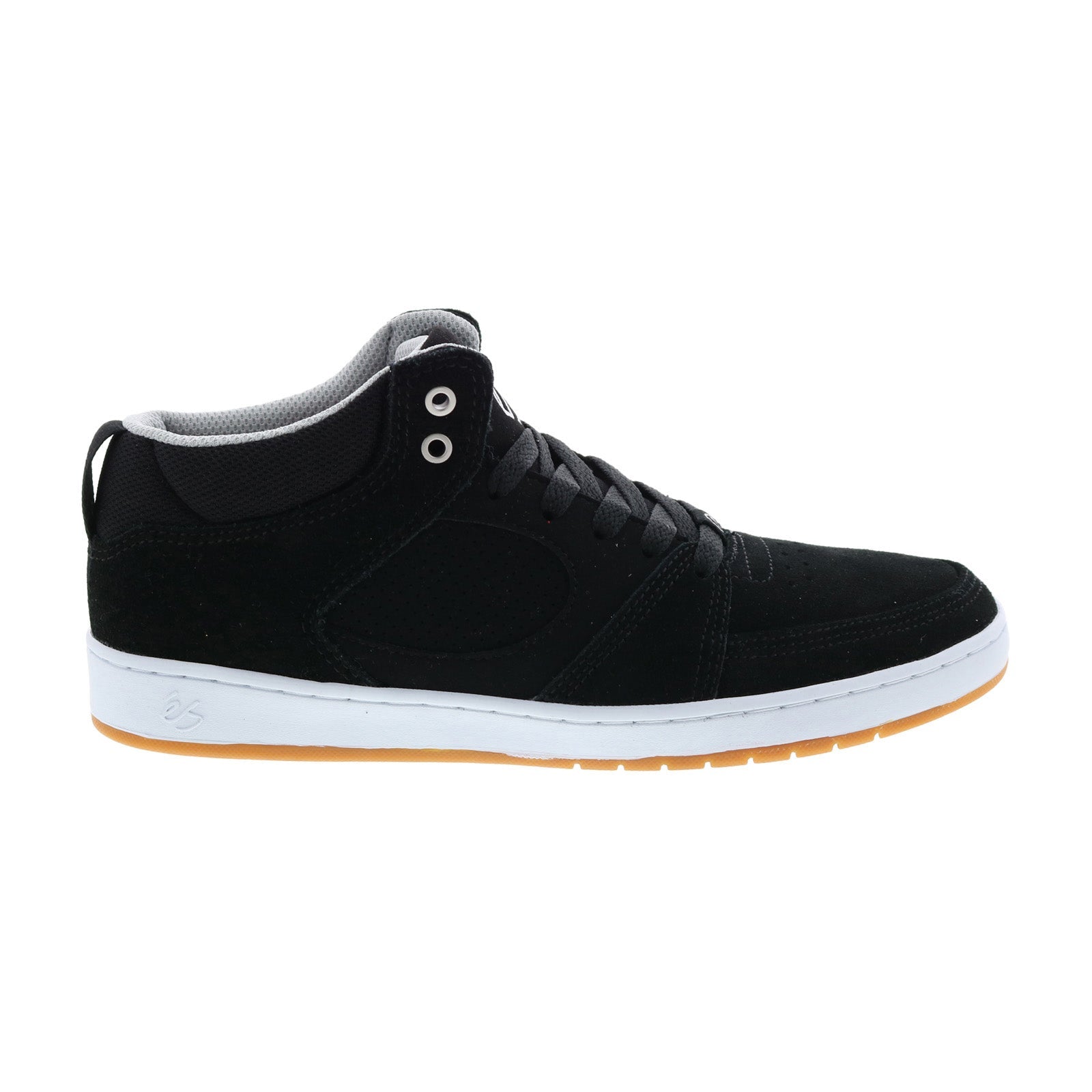 5101000147983_accel_slim_mid_black_white_silver_reshoot_01 ES Accel Slim Mid 5101000147983 Mens Black Suede Skate Inspired Sneakers Shoes - Image 1